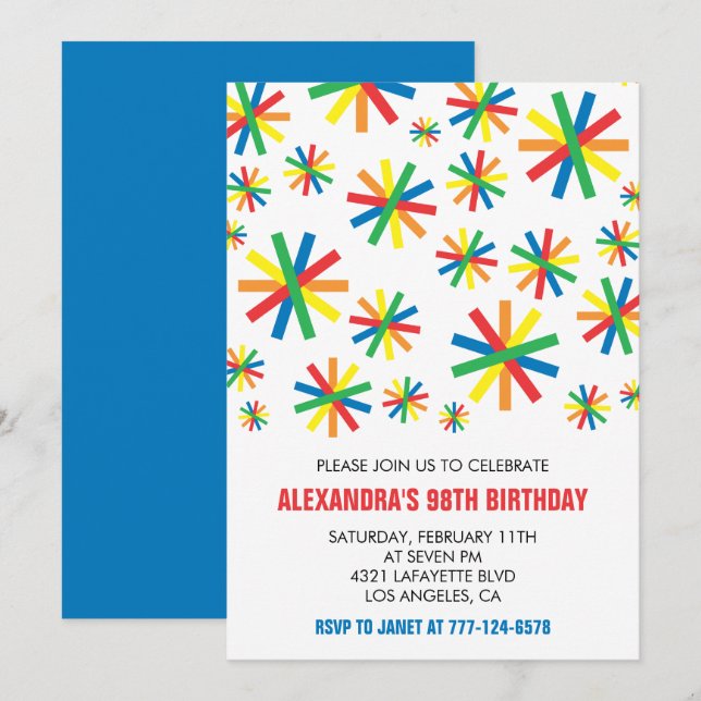 Classic Confetti 98th birthday Invitation (Front/Back)