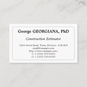 Classic Construction Estimator Business Card