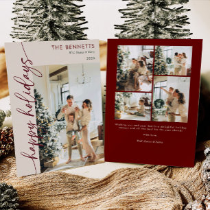 Classic Contemporary Burgundy Red Photo Holiday Card