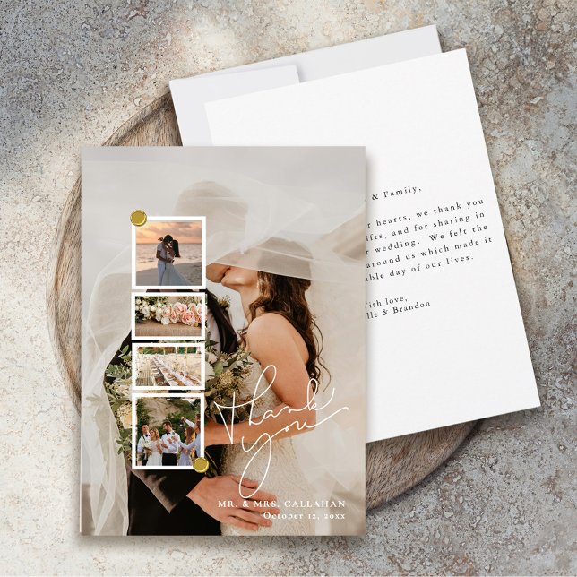 Classic Contemporary Multi-Photo Wedding Thank You Card (Creator Uploaded)
