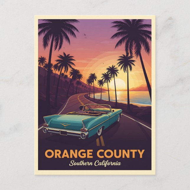 Classic convertible cruising through orange county postcard (Front)