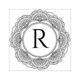 CLASSIC COOL ORNATE MANDALA CUSTOM SCRIPT MONOGRAM RUBBER STAMP