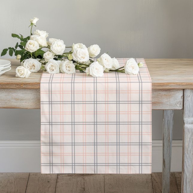 Classic Coral and Grey Check Table Accent Piece Long Table Runner (Classic Coral and Grey Check Table Accent Piece Long Table Runner)