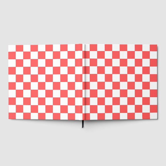 Classic coral red chequerboard guest book (Full)