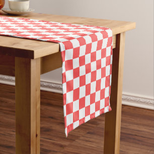 Classic coral red chequerboard short table runner