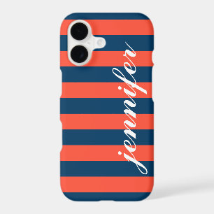 Classic Coral Red Navy Striped Monogram