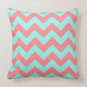 Classic Coral & Turquoise Chevron Pattern Throw Pillow