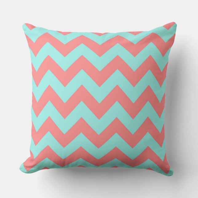 Classic Coral & Turquoise Chevron Pattern Throw Pillow (Front)