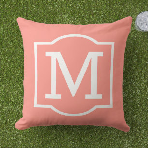 Classic Coral White Bracket Monogram Outdoor Pillow