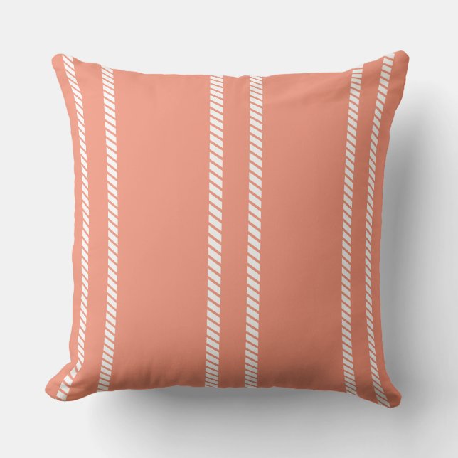  Classic Coral with Stripes Throw Pillow (Front)