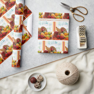 Classic Cornucopia Harvest Table Pattern Wrapping Paper