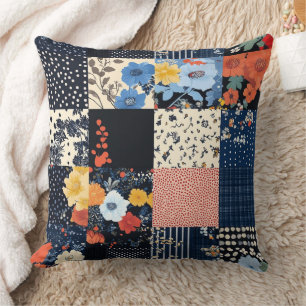 Classic Country Patchwork Quilt - Bold Botanicals Throw Pillow