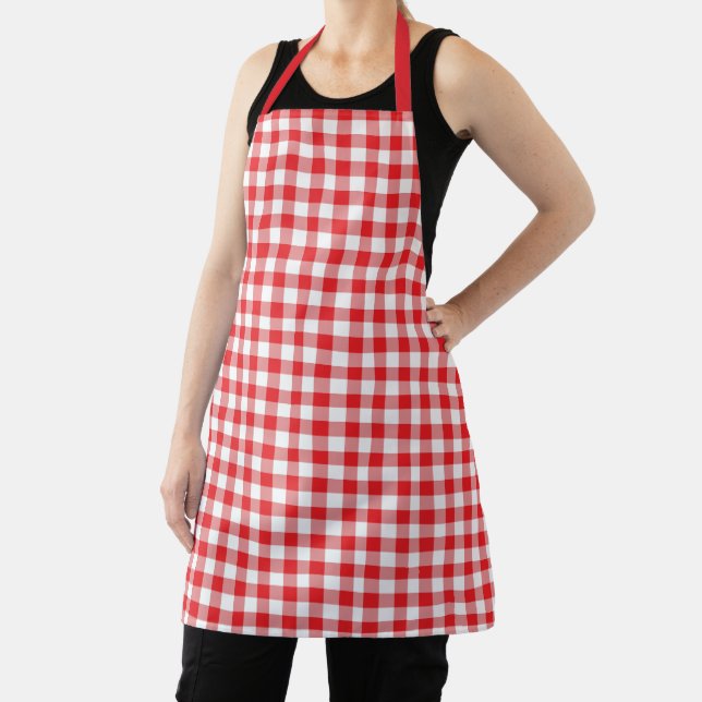 Classic Country Red And White Gingham  Pattern Apron (Insitu)