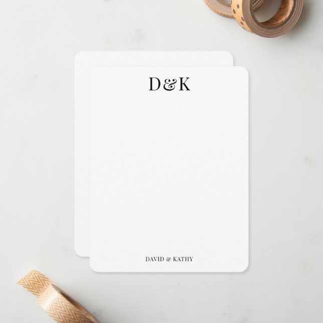 Classic Couple Monogram Names Wedding Thank You Card (Front/Back In Situ)