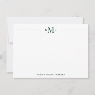 Classic Couples Monogram, Green Personalized Flat Card