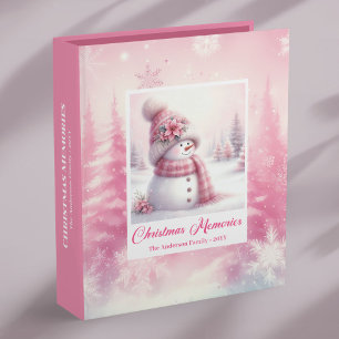 Classic Cozy Pink Forest Snowman Christmas Memory  Binder