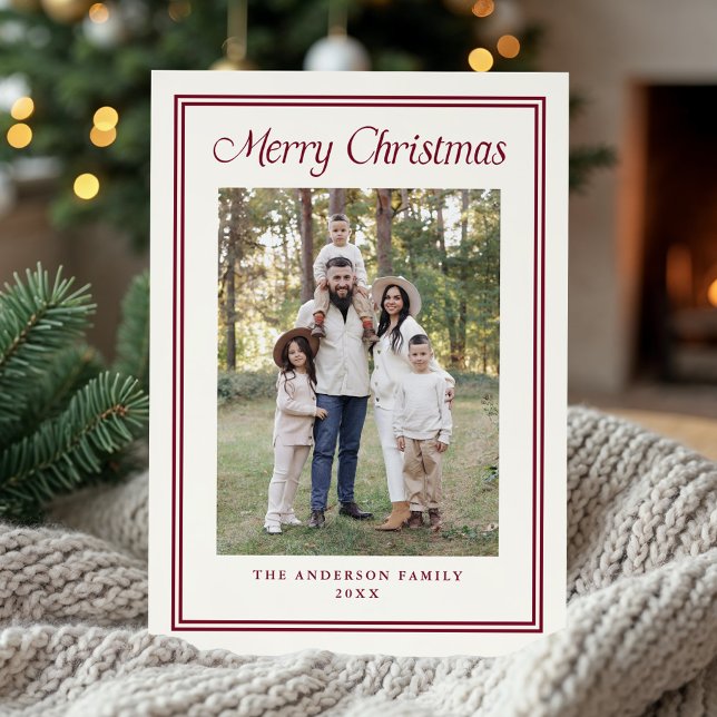 Classic Cranberry Double Border Frame 2 Photo Holiday Card (Creator Uploaded)