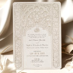 Classic Cream Lace Wedding Islamic Artistry Invitation<br><div class="desc">This elegant wedding invitation is a tribute to classic taste with a creamy beige backdrop and an intricate lace pattern, reminiscent of traditional Islamic artistry. Both the front and back are graced with a symphony of interwoven floral and geometric patterns, set within a refined architectural frame that evokes the richness...</div>