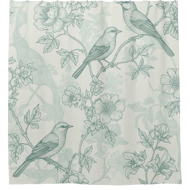 Classic Cream Mint Bird Garden Toile Pattern (Front)