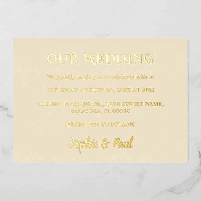 Classic Cream Wedding Gold Foil Invitation (Front)