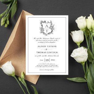 Classic Crest Black White Faire-part de mariage
