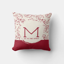 Classic Crimson Floral Vine Monogram Throw Pillow