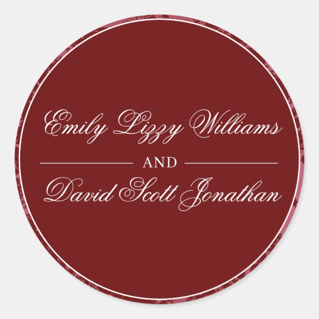 Classic Crimson Red Elegant Abstract Round Sticker (Front)