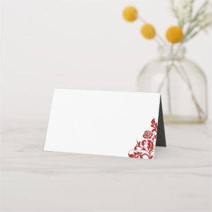 Classic Crimson Red Rose Lace Burgundy Wedding Place Card