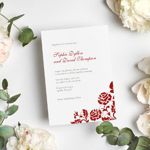 Classic Crimson Red Rose Lace Pattern Wedding Invitation