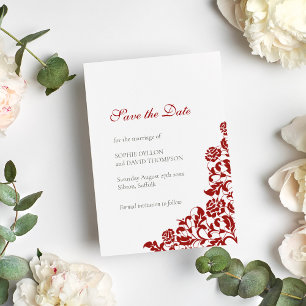 Classic Crimson Red Rose Lace Pattern Wedding Save The Date