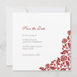 Classic Crimson Red Rose Lace Square Wedding Save The Date
