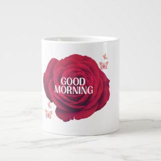 Classic Crimson Rose "Good Morning" Commemorative  Large Coffee Mug