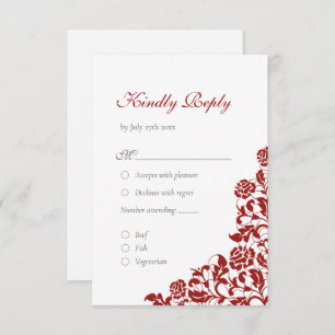 Classic Crimson Rose Red Lace Wedding  RSVP Card