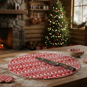 Classic Cristmas Reindeer Snowflakes Red and White Cutting Board
