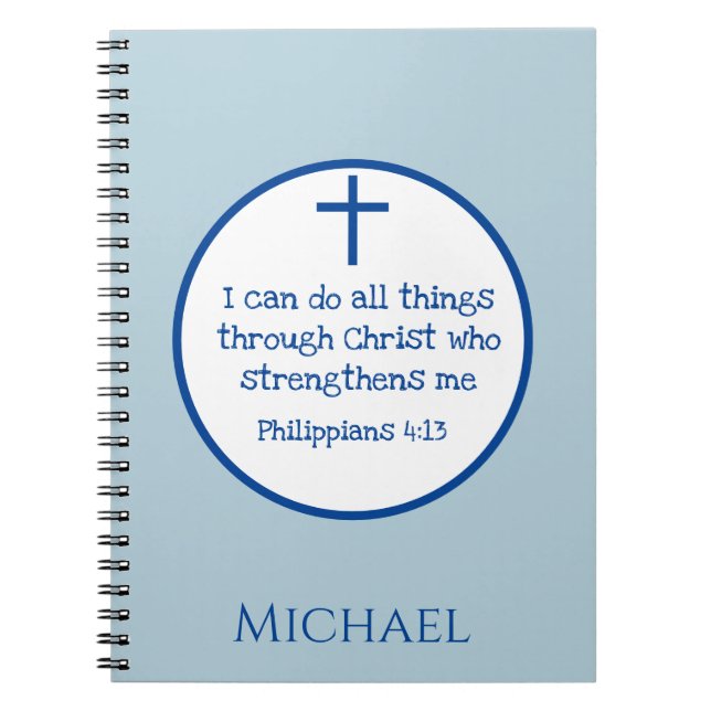 Classic Cross Philippians 4:13 Blue Notebook (Front)