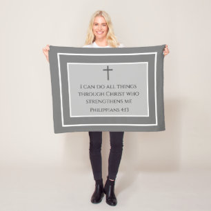 Classic Cross Scripture Philippians 4:13 Grey Fleece Blanket