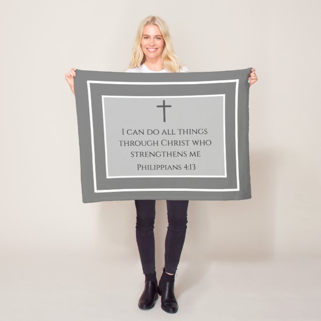 Classic Cross Scripture Philippians 4:13 Grey Fleece Blanket (In Situ)