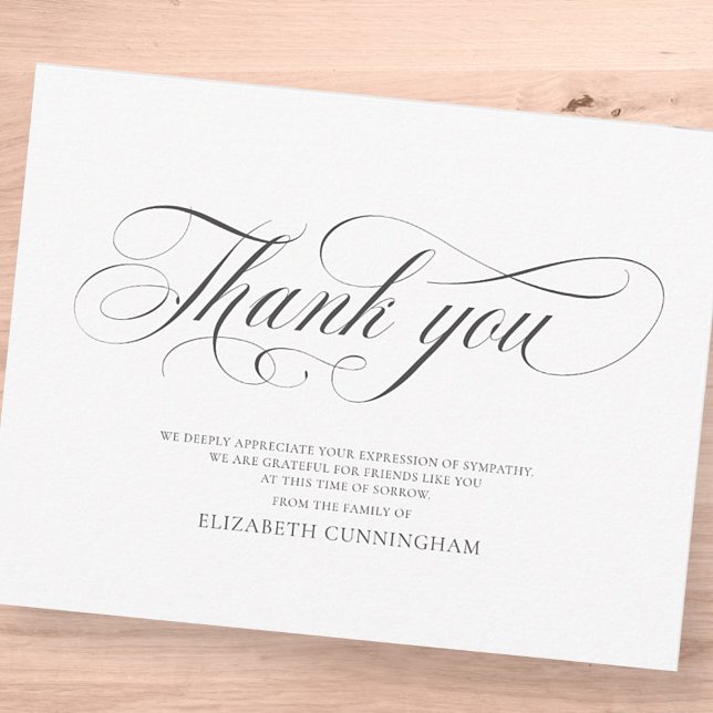 Classic Cursive Script Calligraphy Memorial Thank You Card (Creator Uploaded)