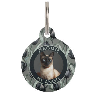 Classic Custom Cat Lover Present Tulip Pattern Pet Tag