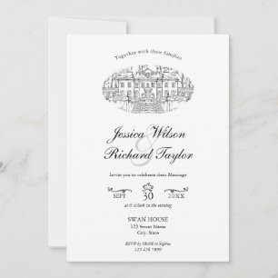Classic Custom Hand Drawn Venue Manor Illustration Invitation