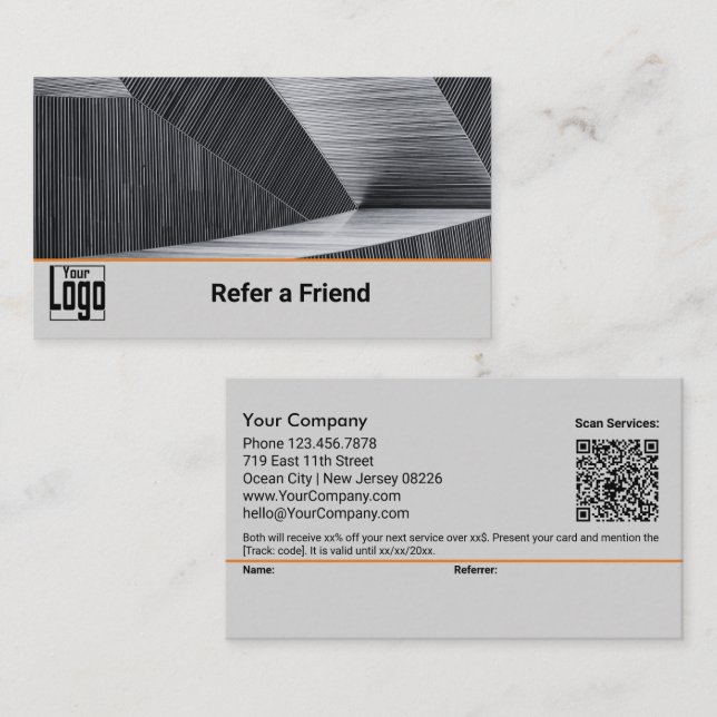 Classic Custom Image Orange Accents Friend Referral Card (Front/Back)