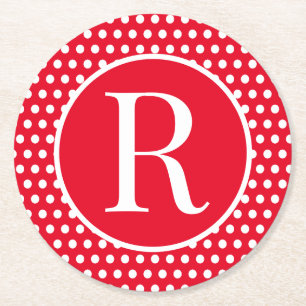 Classic Custom initial letter Polka Dot Round Paper Coaster