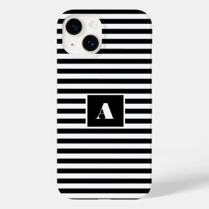 Classic Custom initials Black and White Striped  Case-Mate iPhone 14 Case