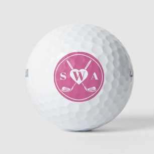 Classic Custom Monogram Golf Club Heart   Pink  Golf Balls