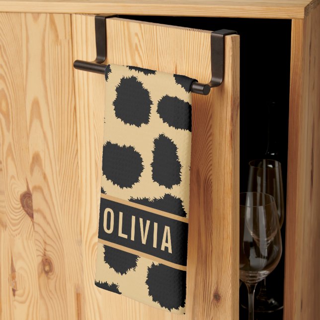Classic Custom Name Cheetah Animal Print Pattern Kitchen Towel (Thirds Fold)