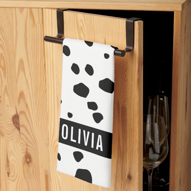 Classic Custom Name Dalmatian Animal Print Pattern Kitchen Towel (Thirds Fold)