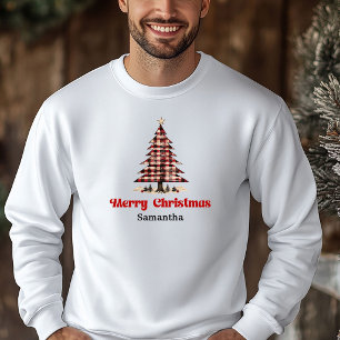 Classic Custom Name Plaid Tree Christmas Pullover