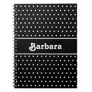 Classic Custom Name Polka Dot Black and White Notebook