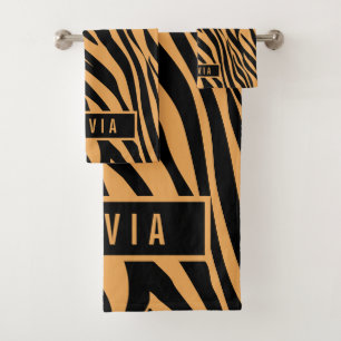 Classic Custom Name Tiger Animal Print Pattern Bath Towel Set