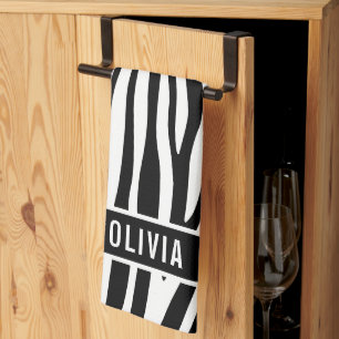 Classic Custom Name Zebra Animal Print Pattern Kitchen Towel